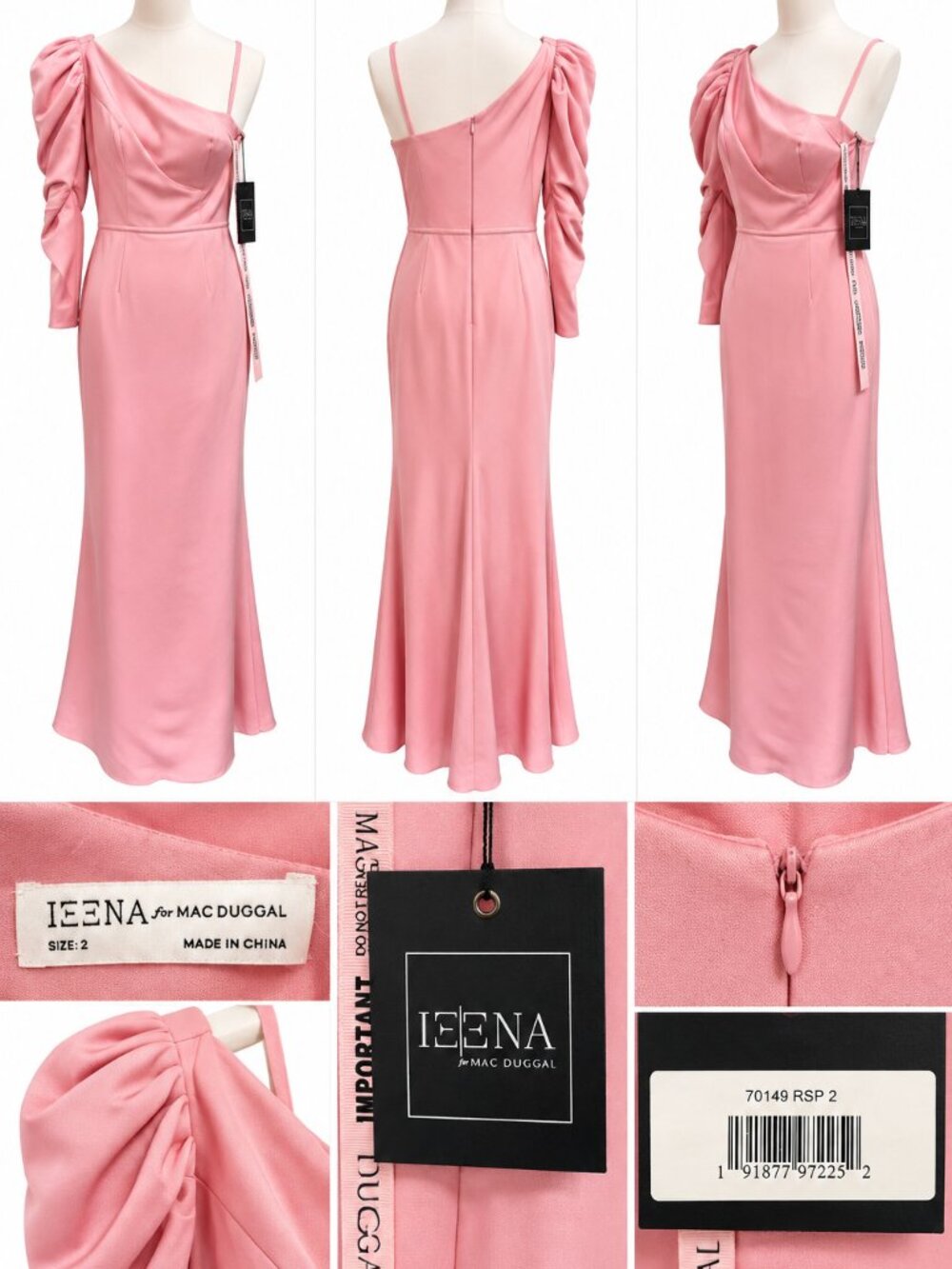 Ieena for Mac Duggal Rose Pink One-Shoulder Puff Sleeve Gown – Size 2 – NWT